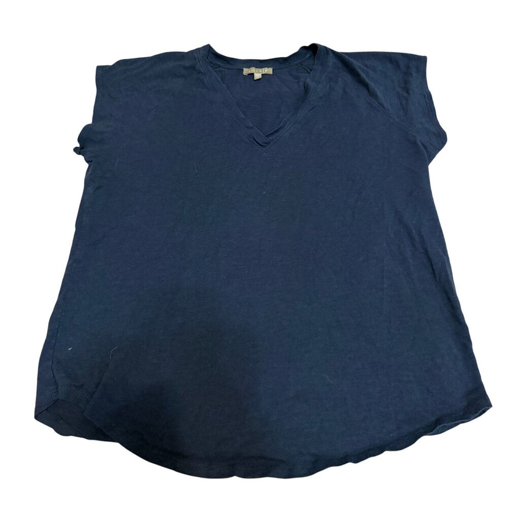 Anthropologie Lilla P Cotton Blend Slub Tshirt - Navy Blue - Size Small
